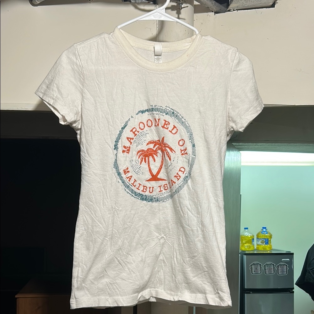 White Graphic Tee with Palm Tree Design